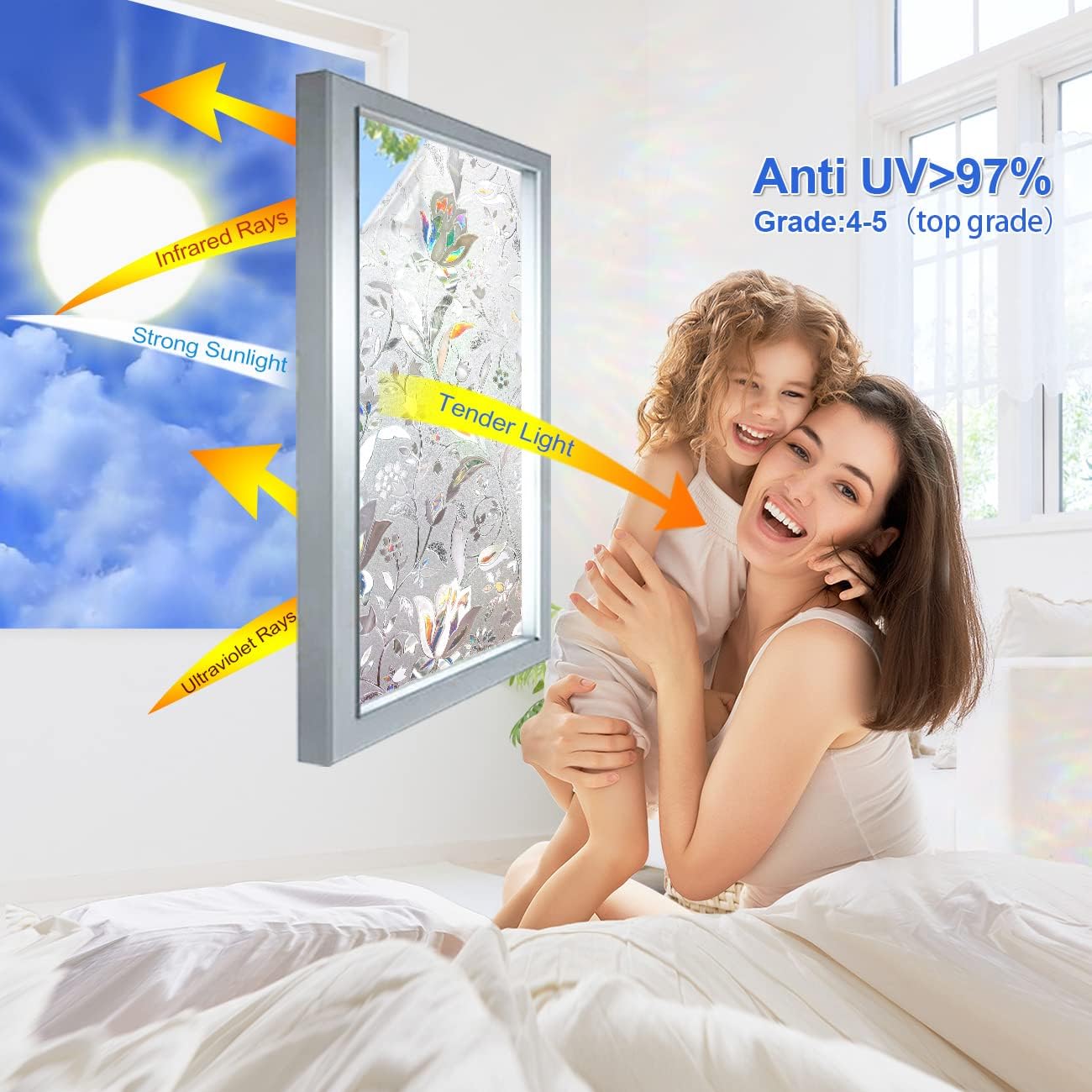 2 sztuki folii szklanej 3D Tulip, samoprzylepna folia okienna, dekoracyjna naklejka na okno, 60 x 200 cm - 5