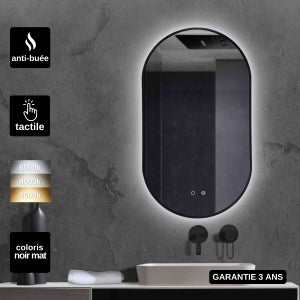 Miroir De Salle De Bain LED Ovale - 40x80 Ou 50x90cm - 3 Couleurs & Luminosité Réglable - IP44