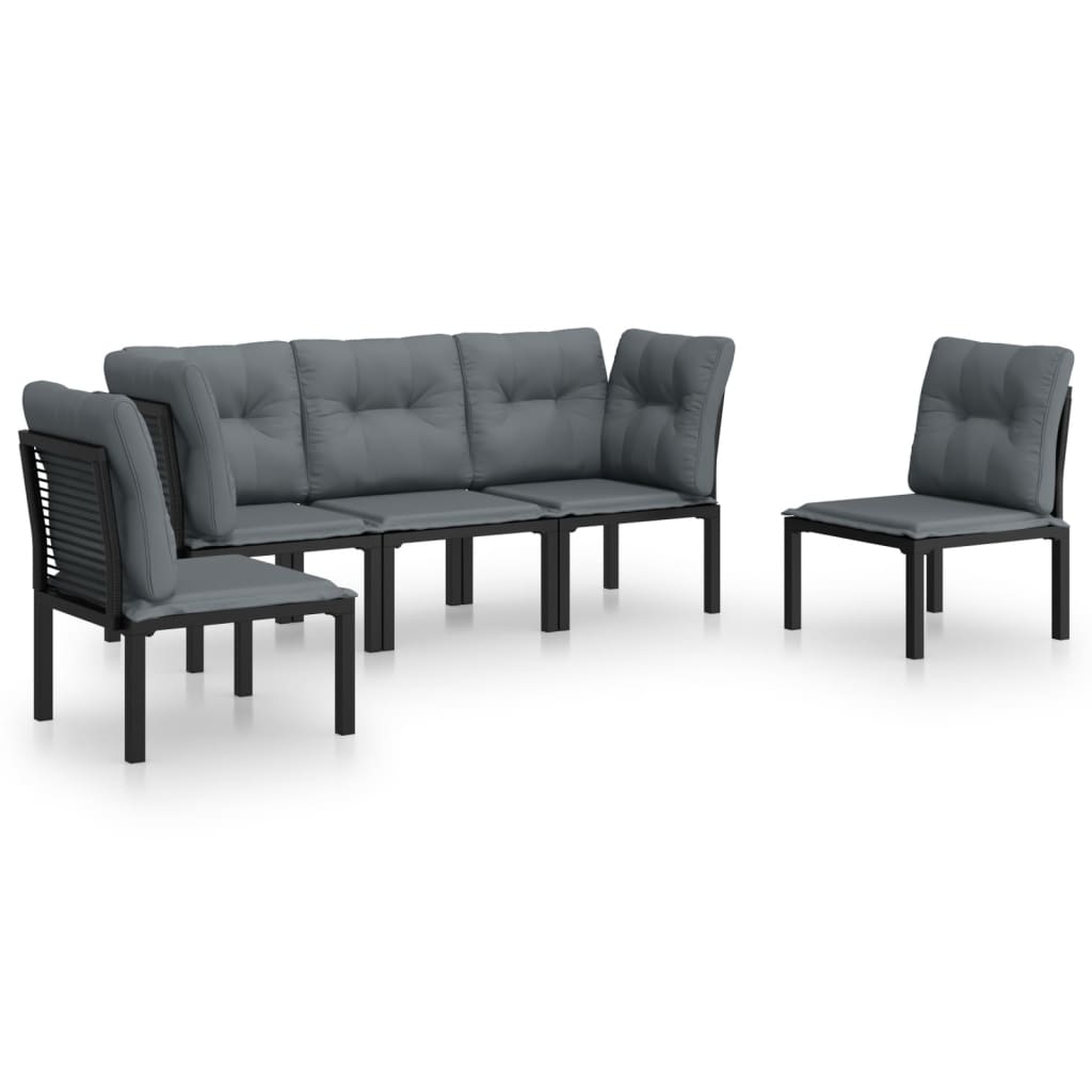 Salon de 5 pcs noir et gris résine tressée - 2