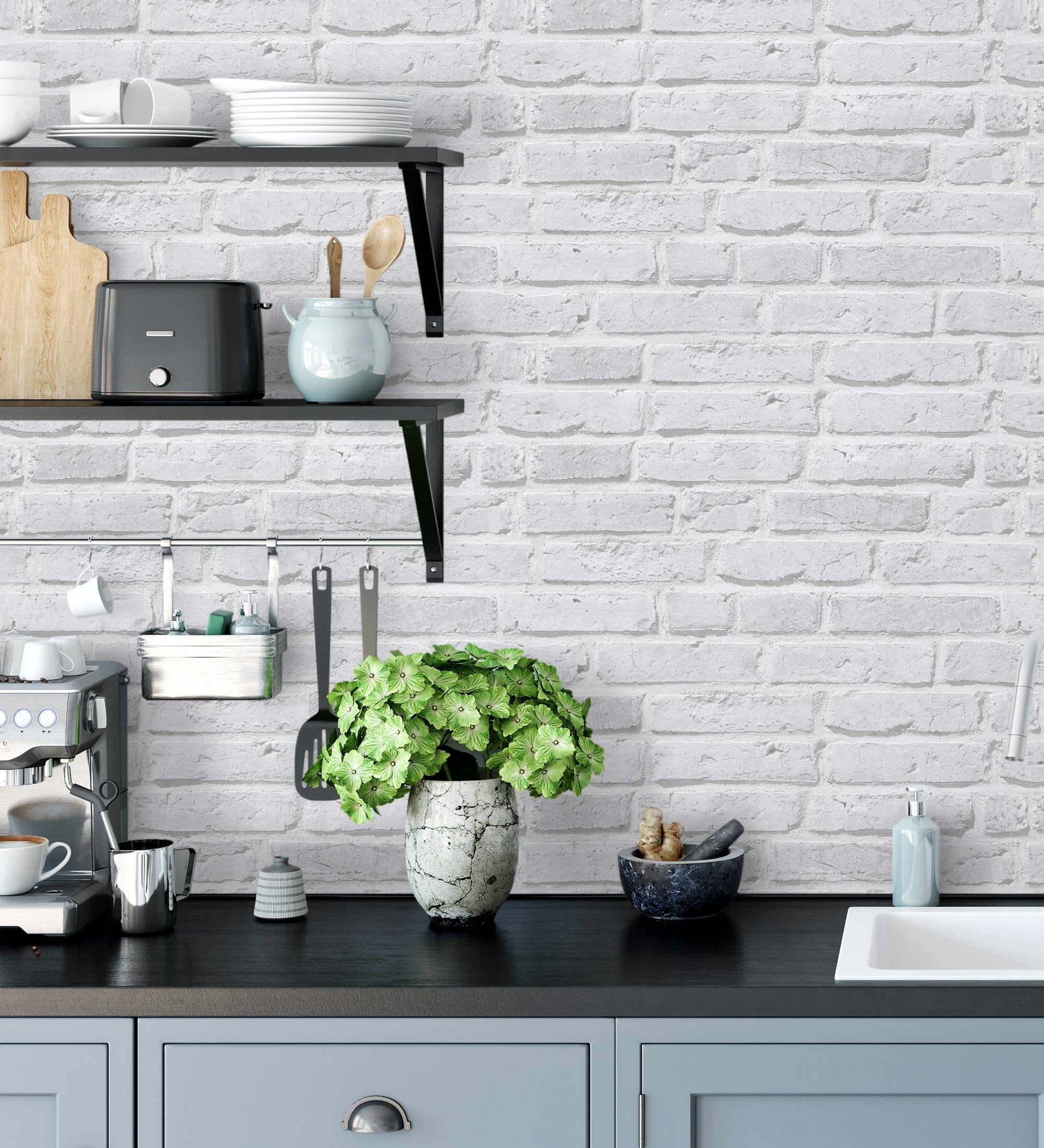 Papel pintado vinílico lavable muro ladrillos gris claro blanco textura relieve 3d - detroit 454800 de gaulan - rollo de 10 m x 0,53 m