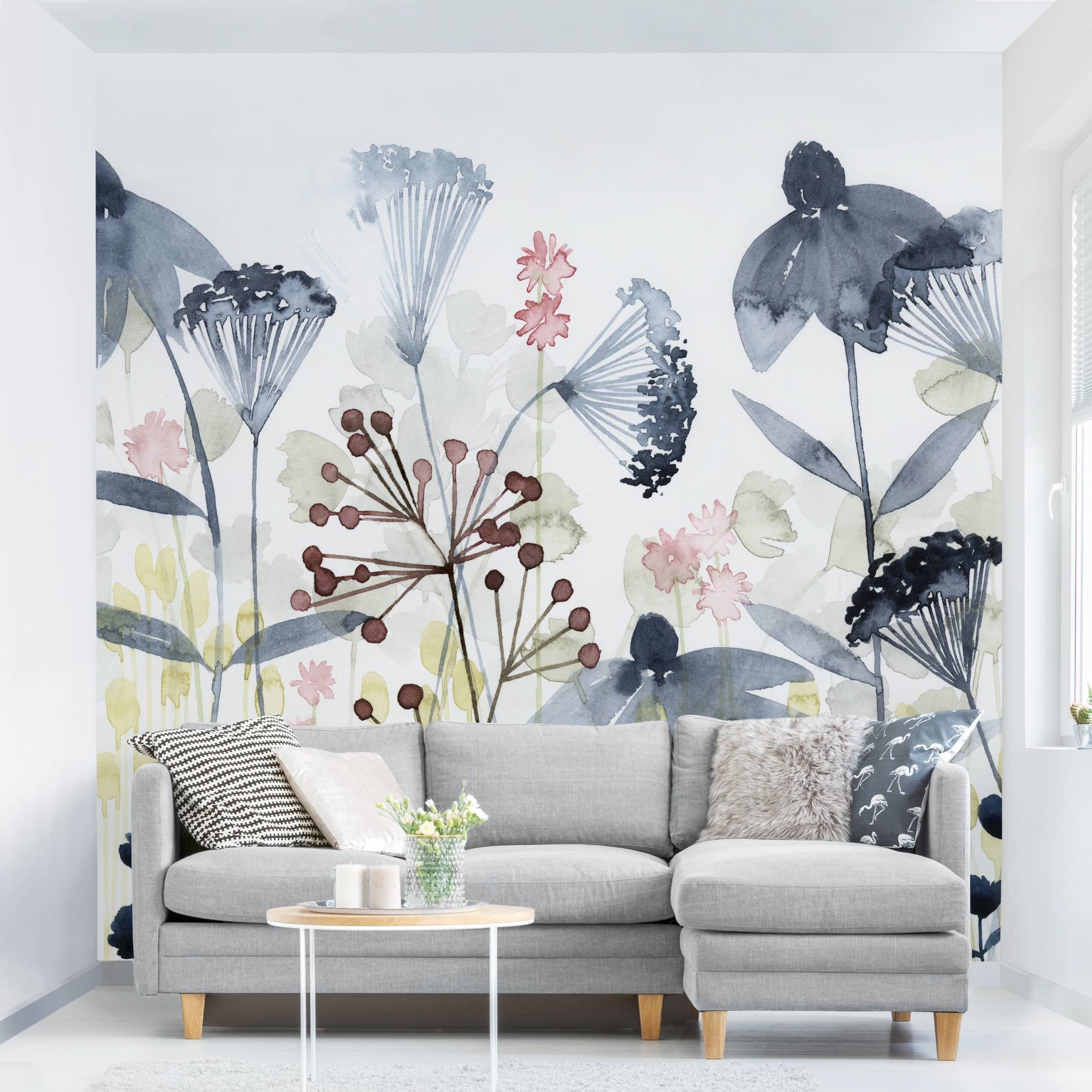 Papel pintado fotomural acuarela flores arte rústico 180 - salón dormitorio cocina pasillo - tnt 288 x 288 cm premium