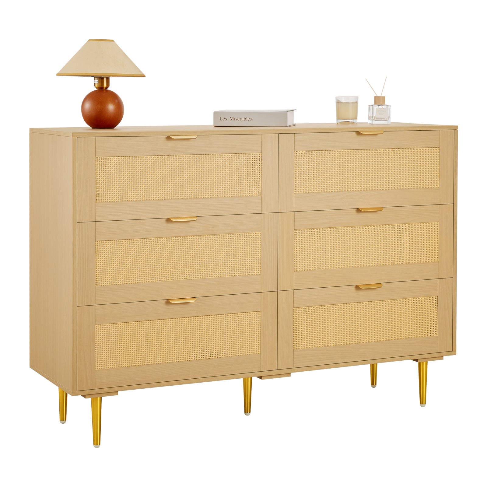 Komoda rattanowa VEVOR 6 szuflad boho 120x39.5x85 cm naturalne drewno do sypialni salonu garderoby