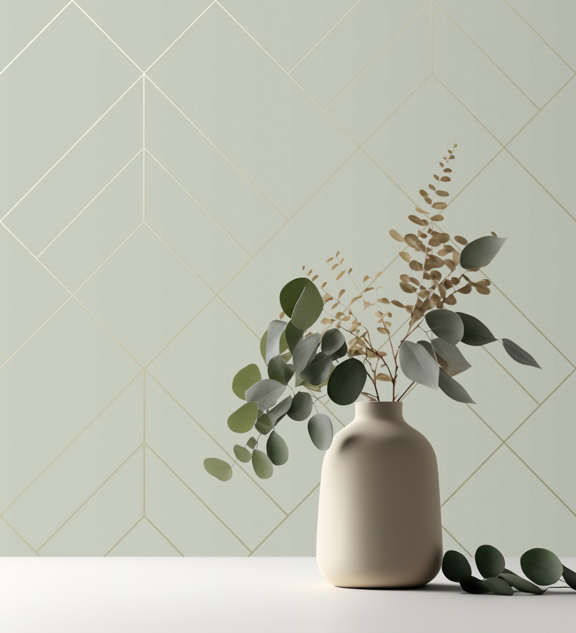 Papel pintado geométrico de rombos con líneas doradas fondo gris cálido estilo art déco - arnova 682082 de gaulan - rollo de 10 m x 0,52 m