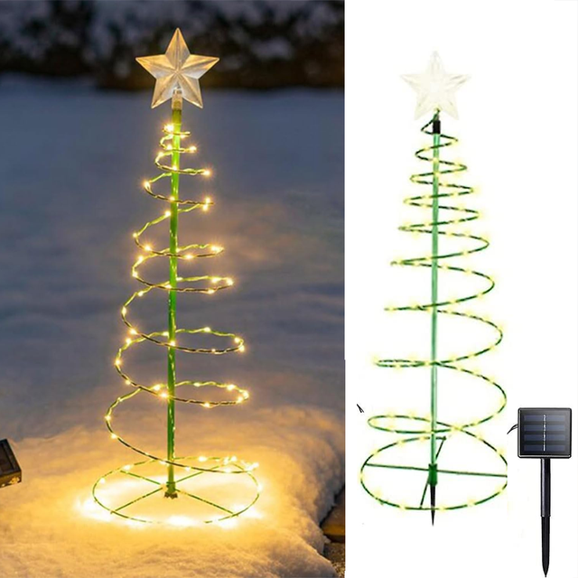Lampada solare per albero di Natale da 50 cm, Lampada solare da vialetto in metallo, Luce da giardino natalizia impermeabile, Decorazioni natalizie