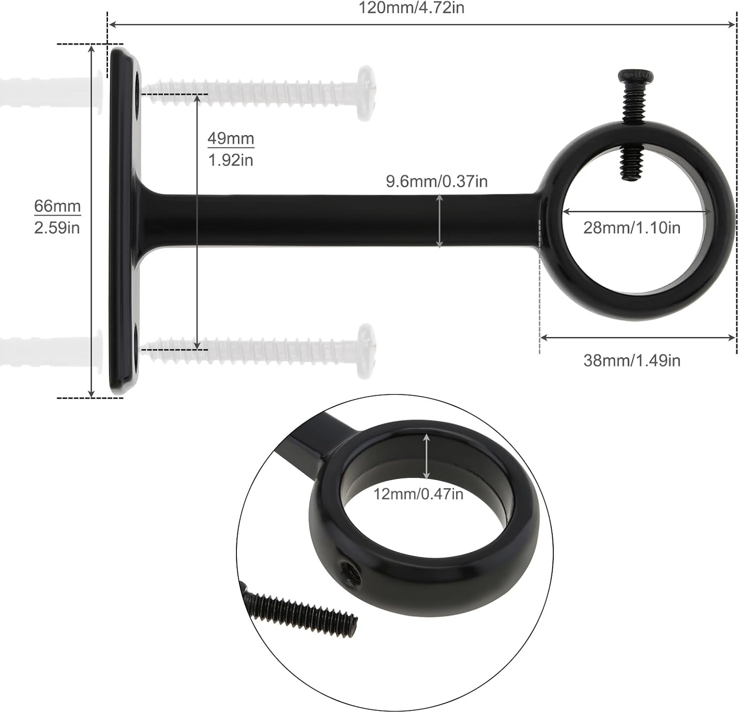 Suporte curto para varão de cortina de 28 mm - 2 peças - Suporte de alumínio - Acessório para varão de cortina de teto - 3