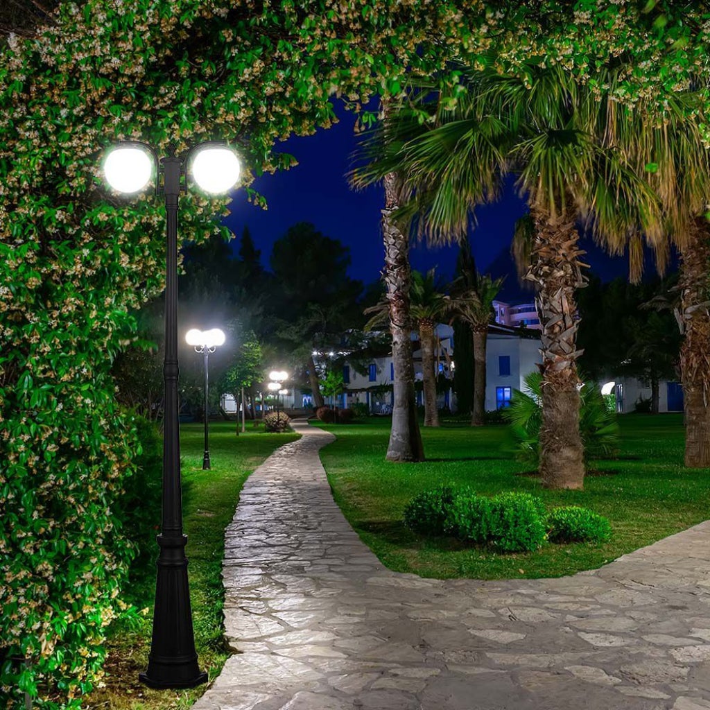 Lampa uliczna LED z podwójnym uchwytem na lampę 2*E27, kolor czarny matowy, wys. 228 cm, IP44 - 2