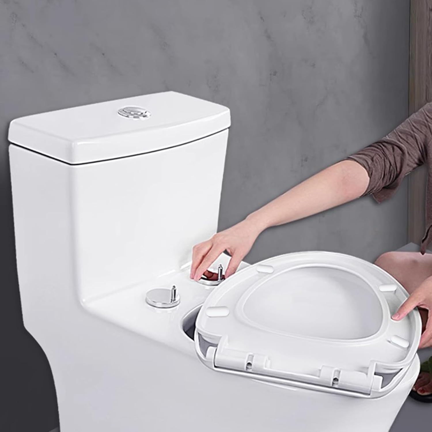 6 Pièces Tampon Abattant WC,Pare-chocs de Siège de Toilette,Amortisseur WC,4 Tampons Anneaux+2 Tampons Couvercle(Blanc) - 6