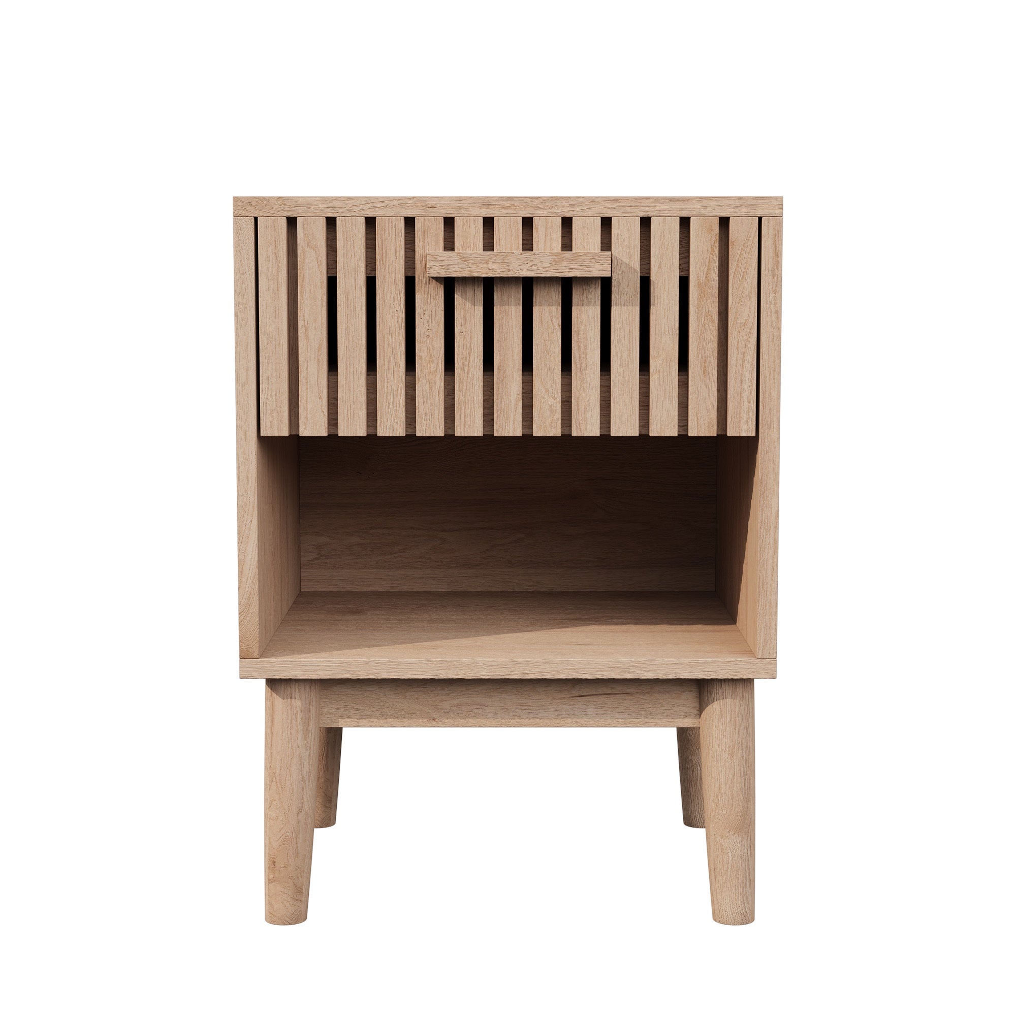 Lot de 2 Tables de Chevet - 40x35x55cm - avec Tiroir Ondulé et Niche Ouverte - Pieds en Bois Massif - en Bois Clair - 5