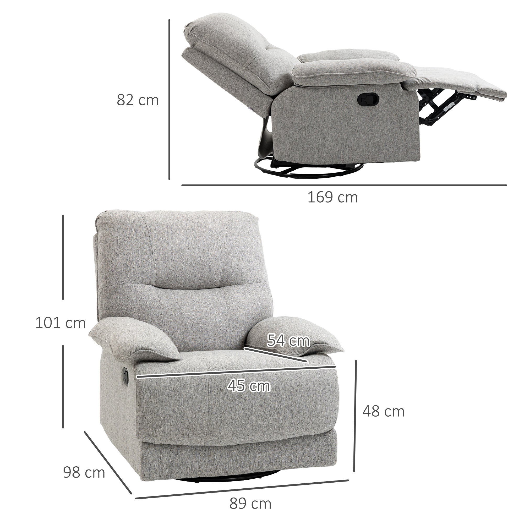 Fauteuil inclinable avec repose-pieds, supporte jusqu'à 160 kg, 89 x 98 x 101 cm, gris clair - 4