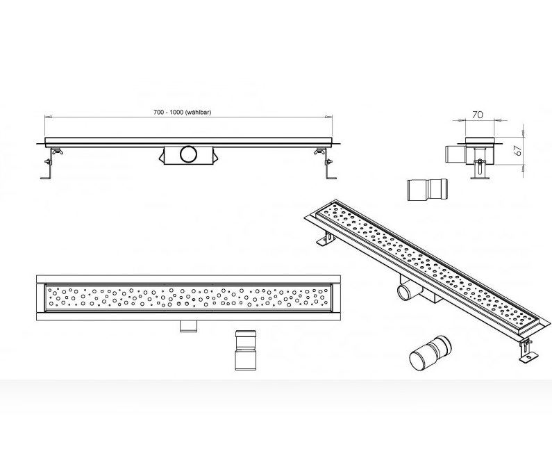 BERNSTEIN - Canal de duche italiano em aço inoxidável ajustável com sifão e filtro - 60cm - 4