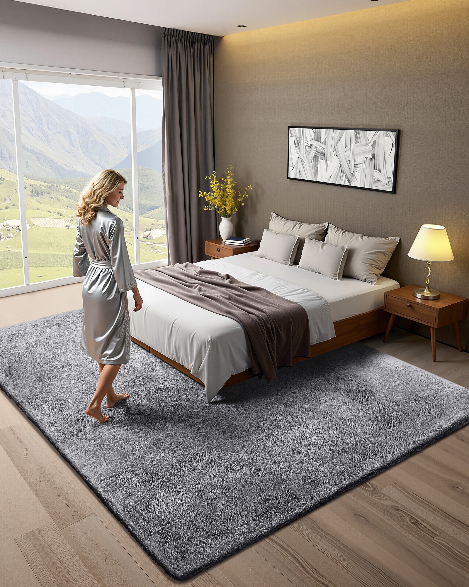 Tapete de sala VEVOR de pelo longo de 2,44 x 3,05 m, decoração retangular, antiderrapante, macio e fofo, com base não tecida, cinza fumado - 2