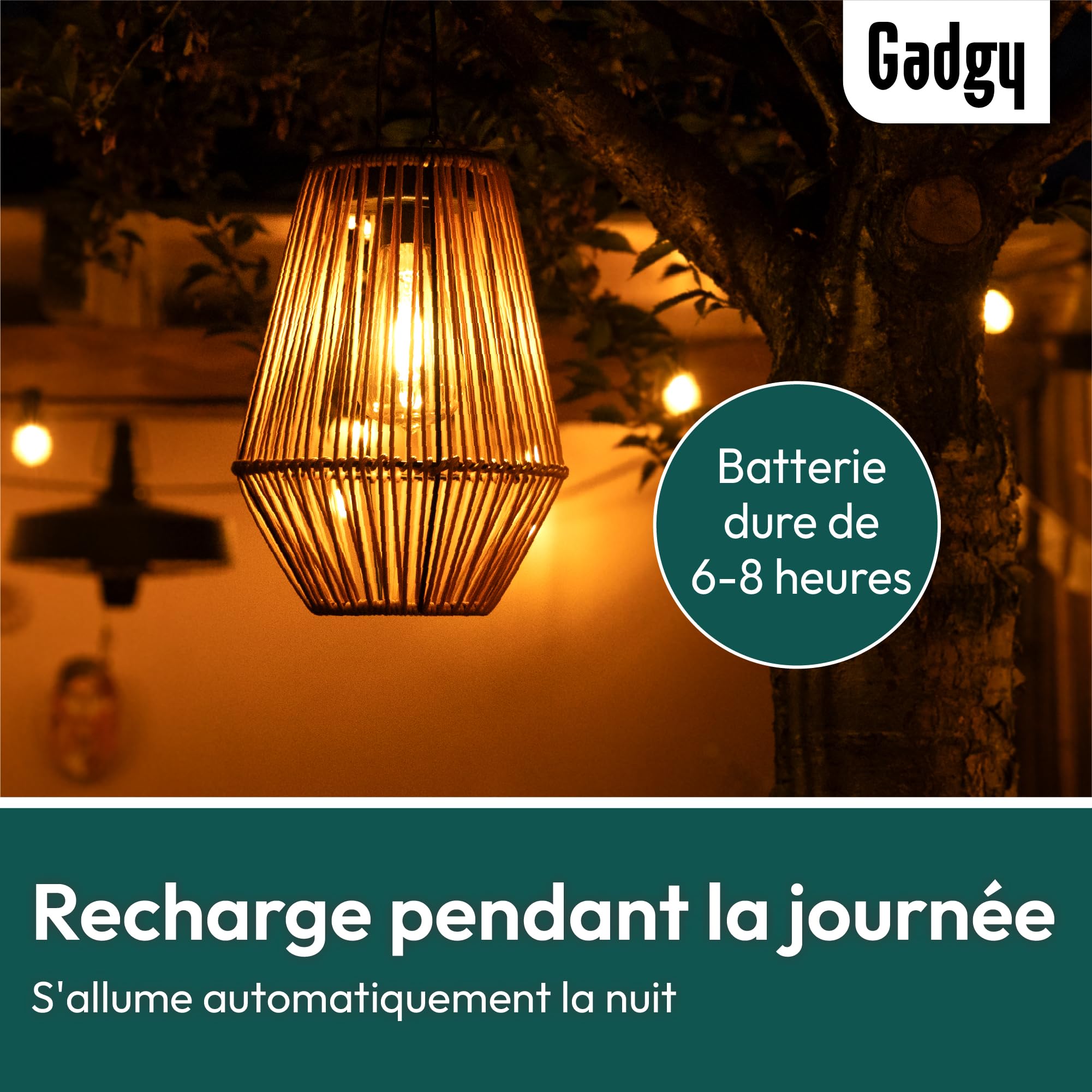 Lot de 2 lampes solaires en rotin, lanternes solaires d'extérieur,lampes solaires de jardin, étanchéité IP55 pour jardin,terrasse, porche,balcon, cour - 5