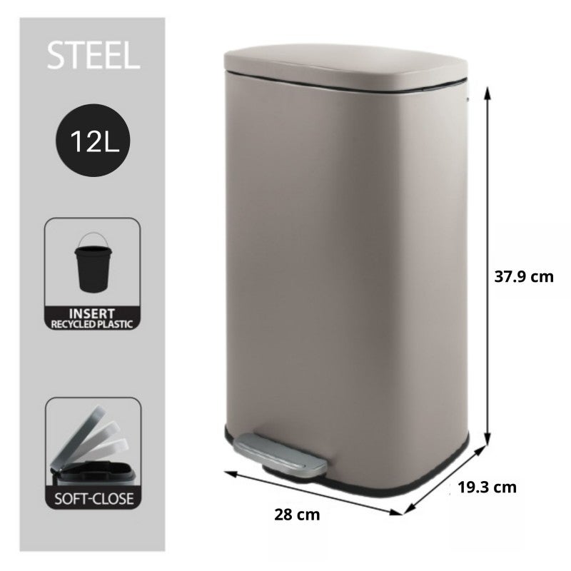 Poubelle à pédale Acier AKIRA 12L Taupe mat Spirella - 3
