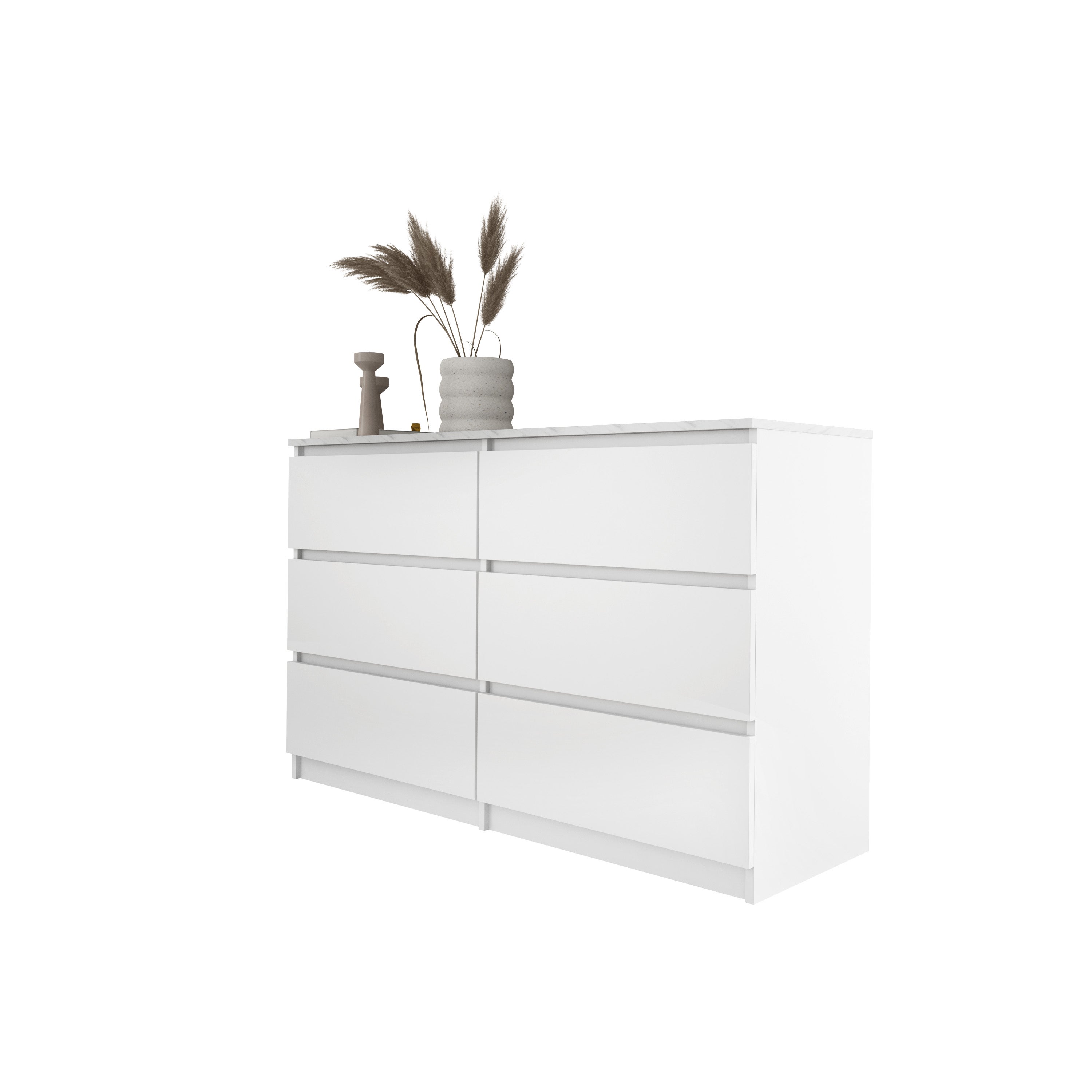 Komoda : 6 szuflad, biały / biały marmur, 120 x 78 x 39 cm