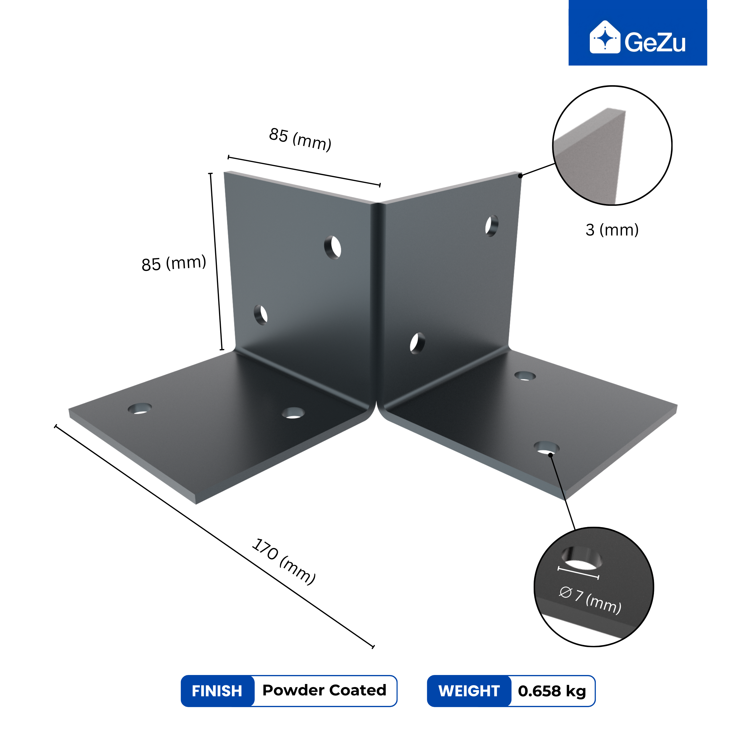 Pergola 91x91mm Revêtement en Poudre Anthracite Kit Pergola en Bois Plaques de Sol Fixation au Sol Connecteur de Poteau GeZu Impex - 2