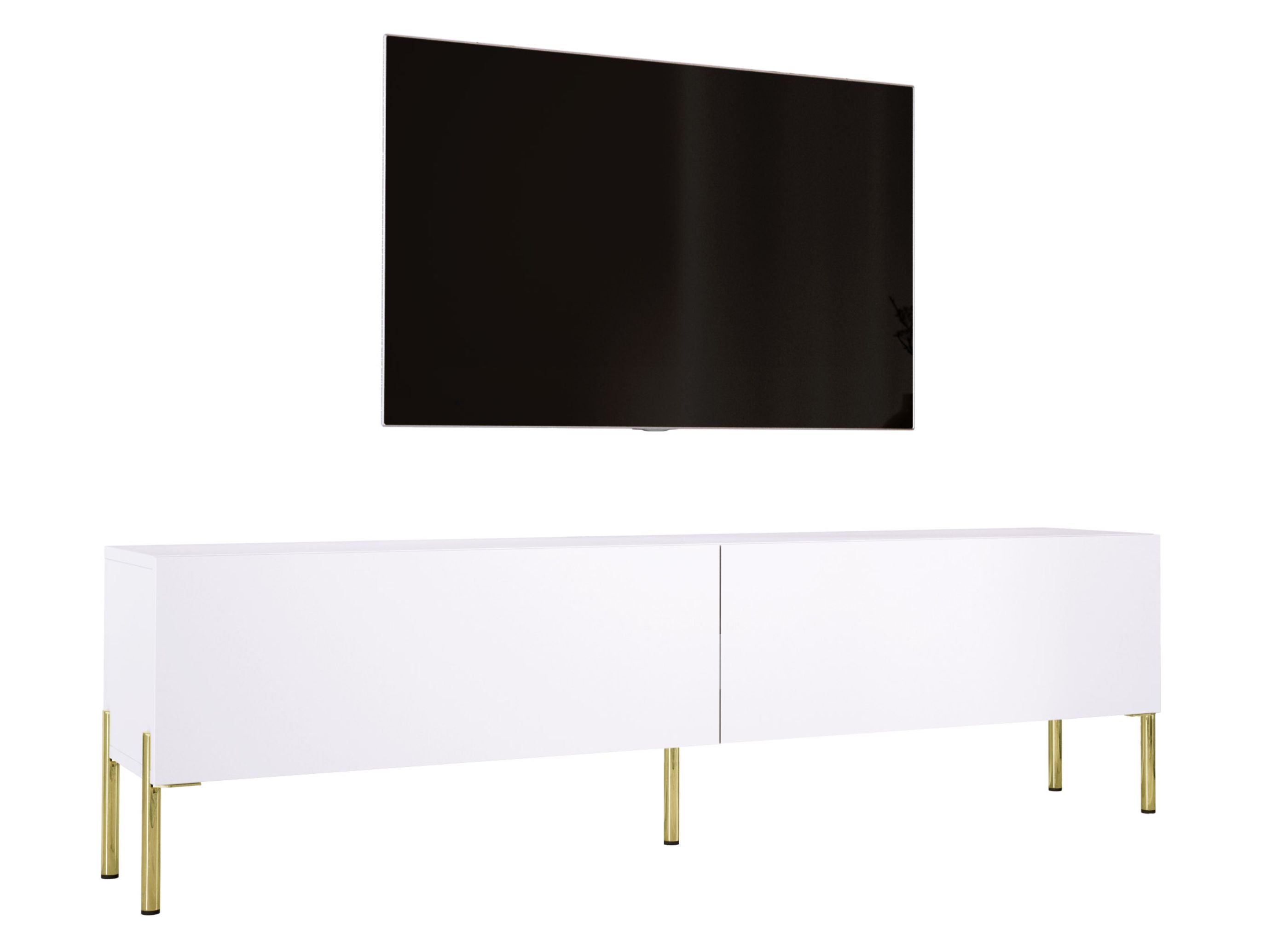 Szafka RTV : Biały Matowy, złote nogi, 170 x 32 x 52 cm