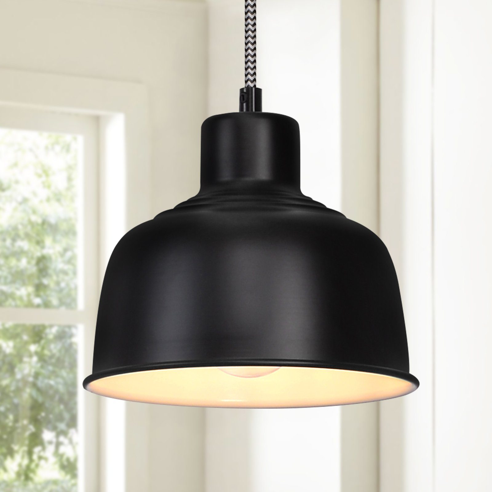 NETTLIFE Czarna metalowa lampa wisząca E27 średnica 170 cm Vintage Industrial lampa stołowa 1 żarówka do salonu sypialni biura