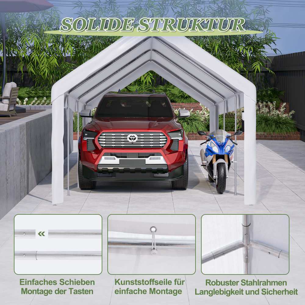 Carport Zeltgarage 3x6 m – Tente de garage hivernale avec porte roulante pour voiture, SUV et camion, parois latérales et toit amovibles - 3