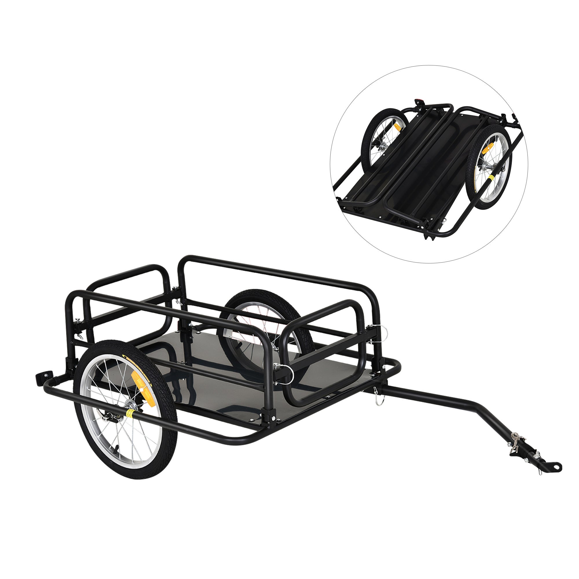 Pawhut remolque de bicicleta plegable para carga 40kg carga de equipaje con marco de acero ligero y reflectores 139x71,5x49 cm negro