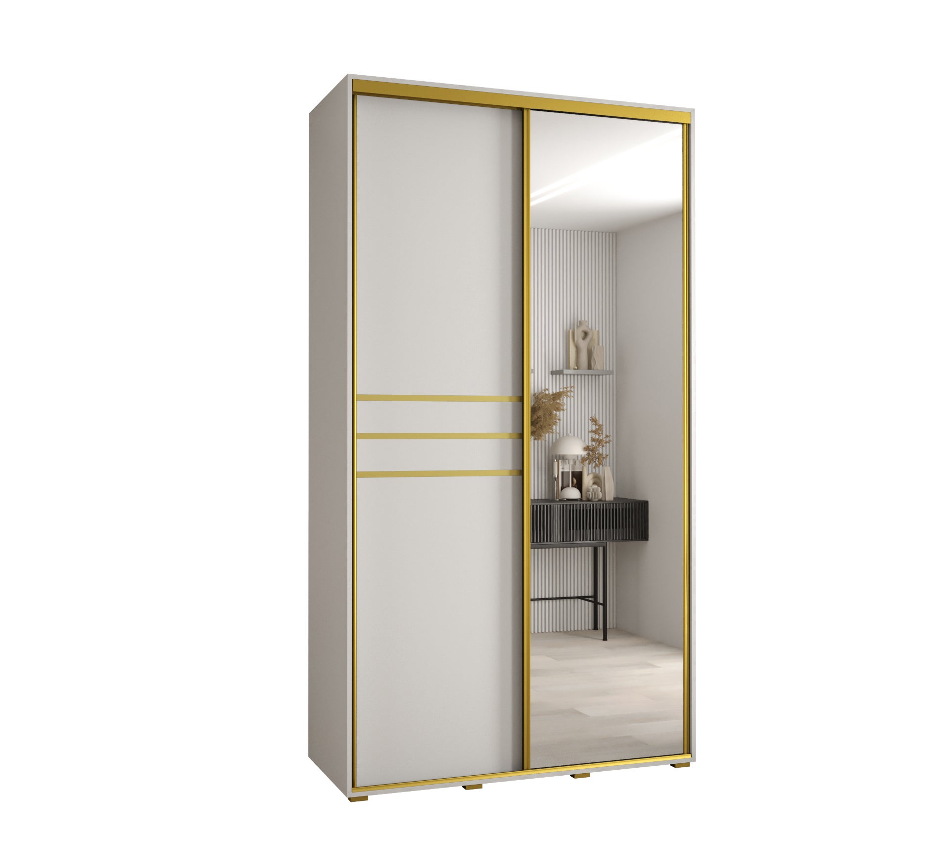 Szafa przesuwna z lustrem wysoka Davos 11 130 x 60 x 235,2 cm biały + biały + u. złoty - Abiks Meble