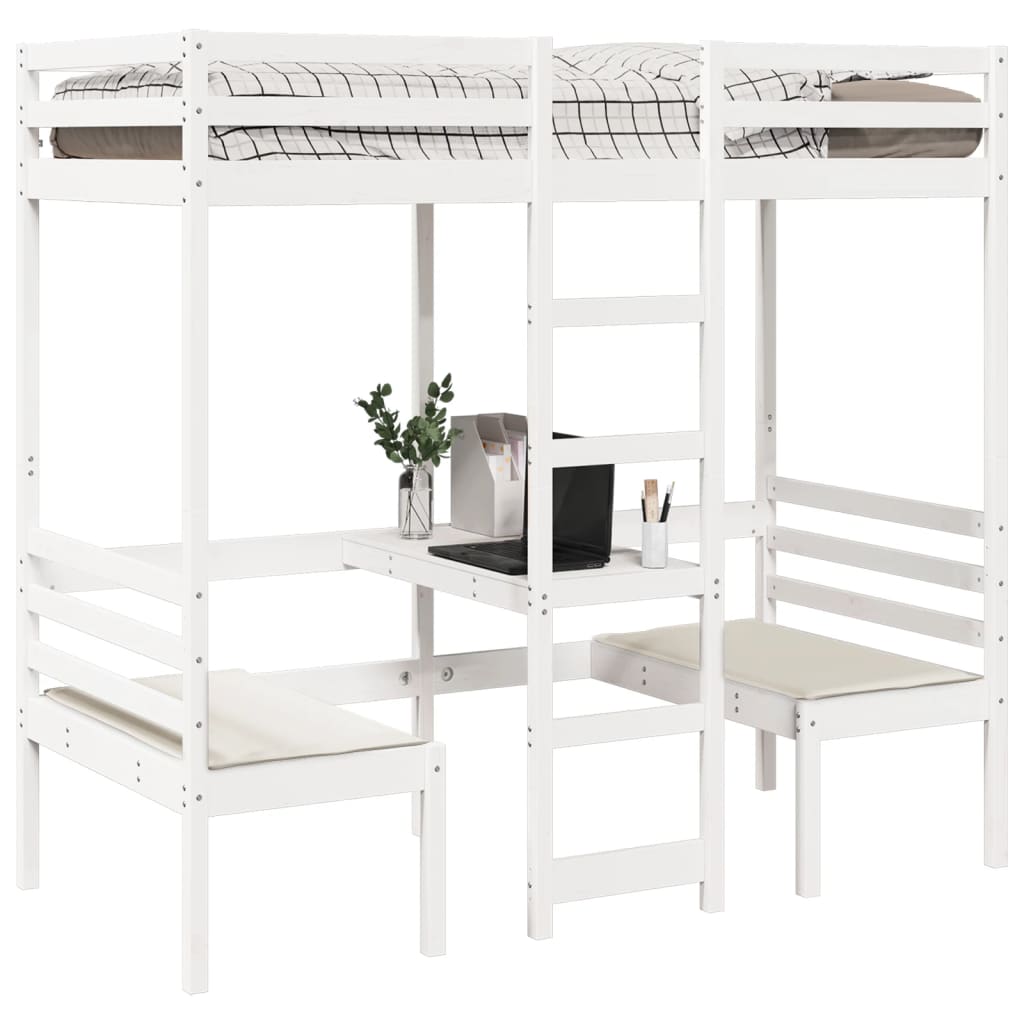 Lit mezzanine avec bureau et chaises blanc 90 x 190 cm en pin massif - 4