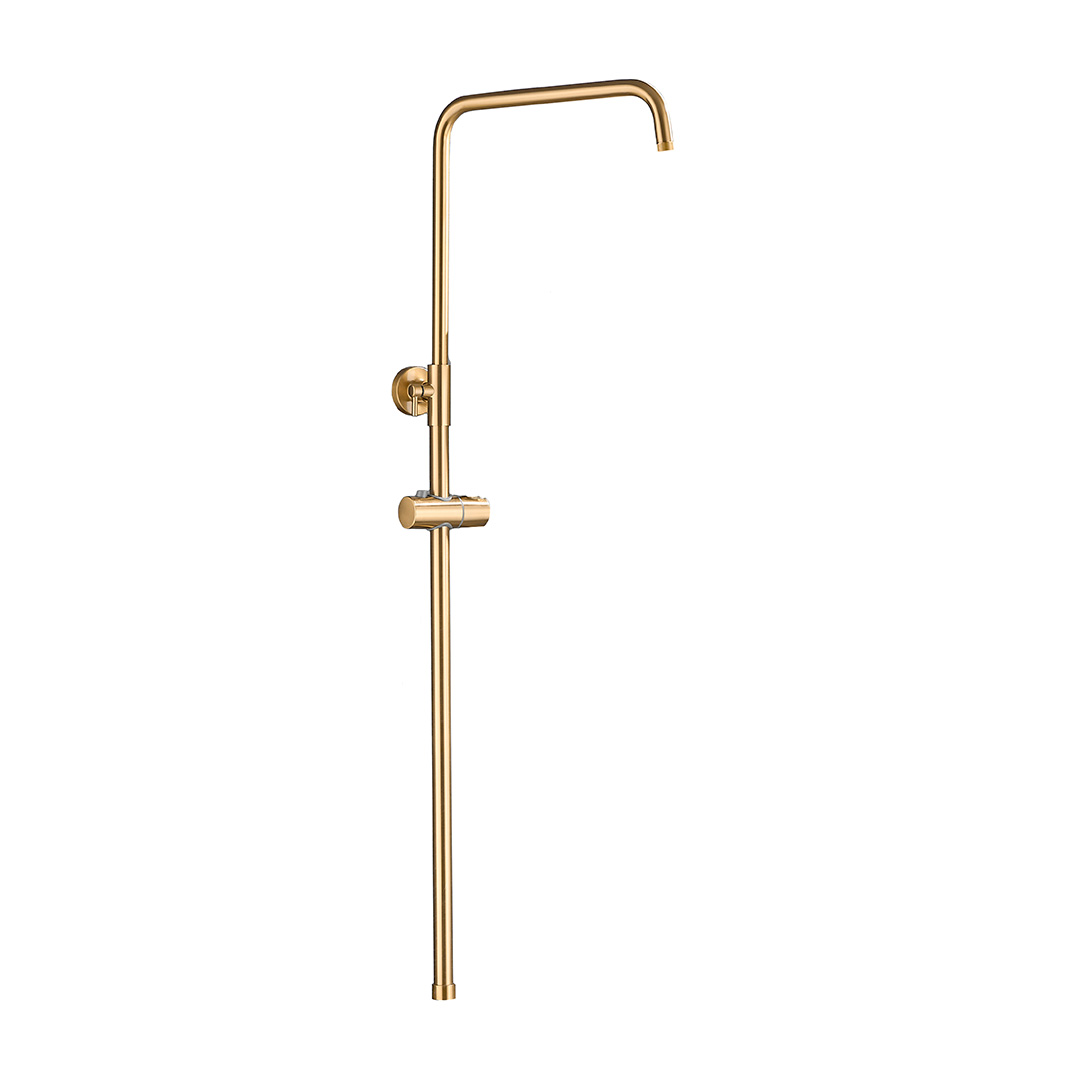 Valaz Barra de ducha/bañera termostática redonda ajustable hasta 150CM oro mate con protección PVD - Serie Ebro - 25cm - 3