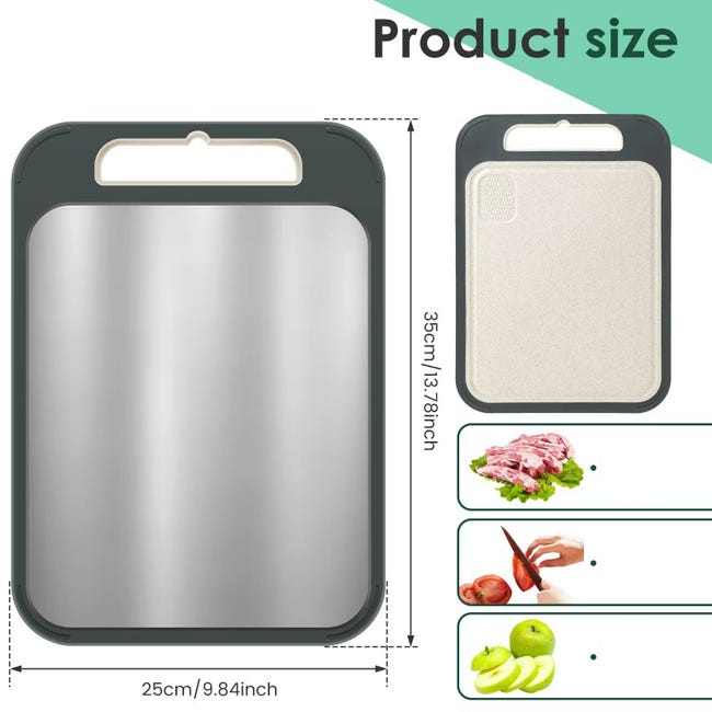 Tagliere In Acciaio Inox 304 - Doppia Faccia Per Carne E Verdure, Appendiabile - Foto 3