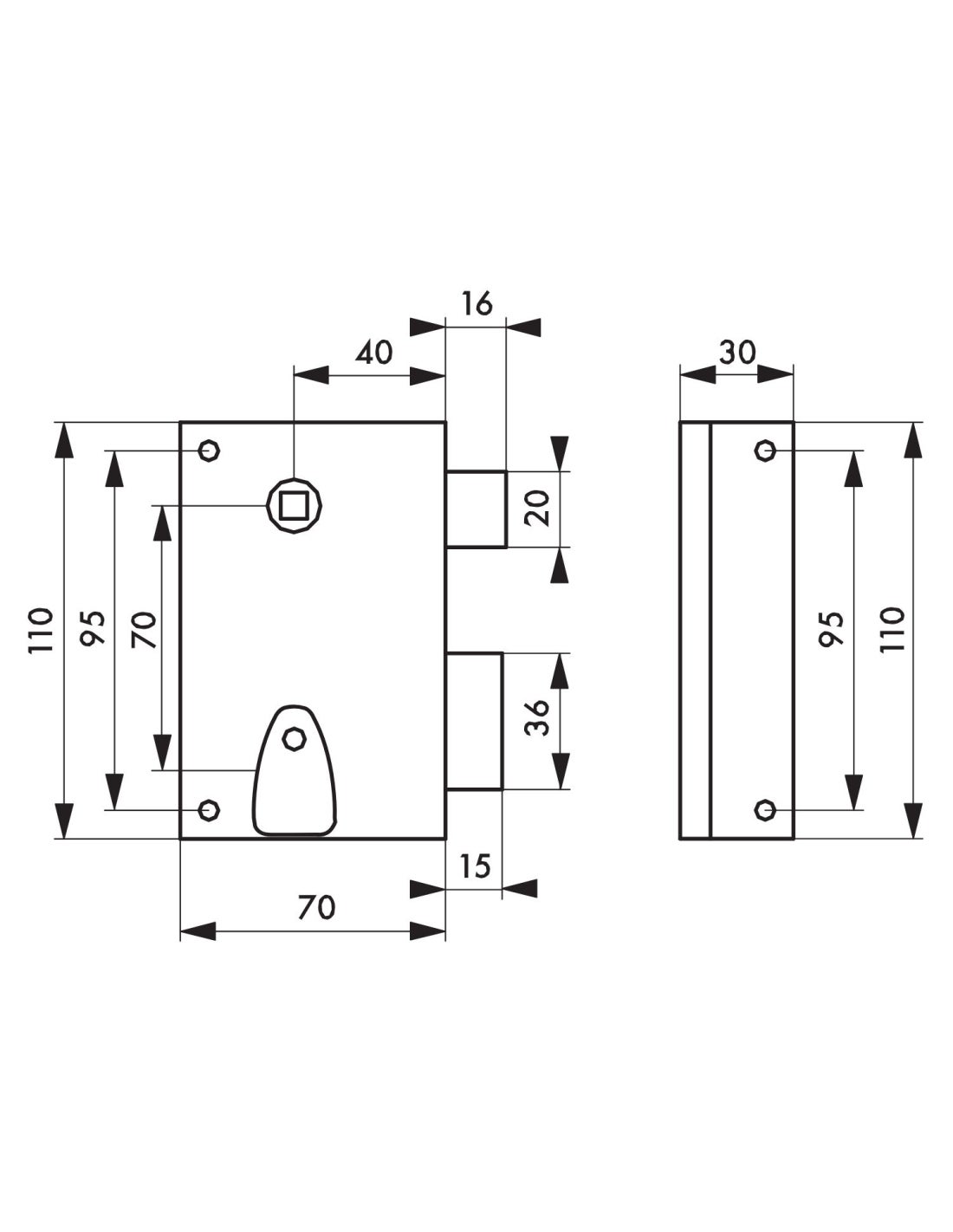 Serruprix - Serrure en applique verticale à clé, pêne dormant, droite, 70 x 110 mm, 2 clés - SERRUPRIX - 2