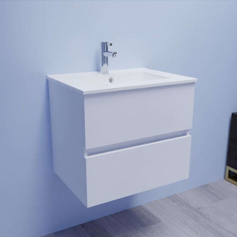 Meuble salle de bain suspendu 60 cm ROSALY | coloris : | plan vasque : Céramique - 5