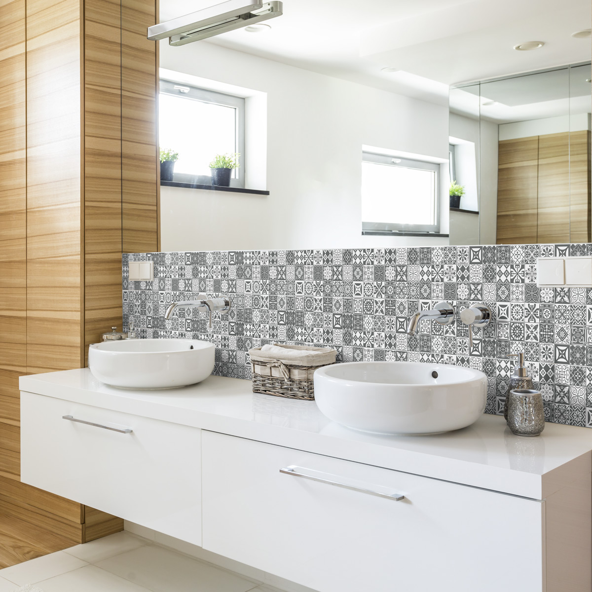 Paquete de 6 pegatinas de azulejos de piso roso tonos de gris - adhesivo pared - sticker revestimiento - 90x90cm-6frisesde15x90cm