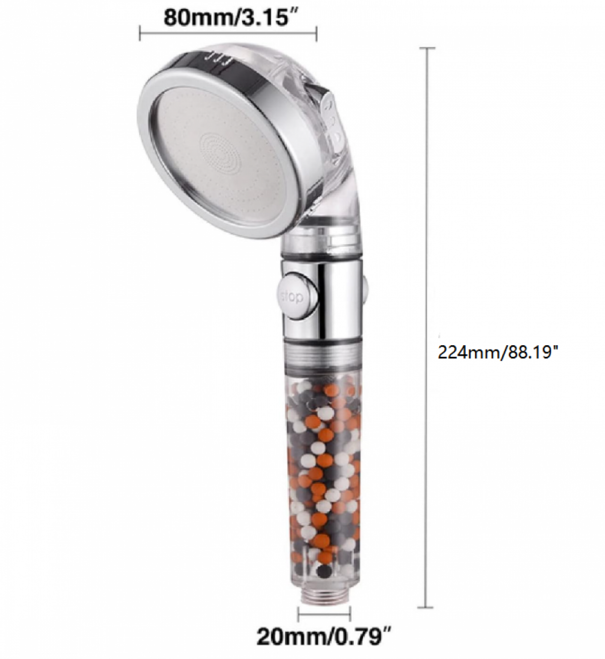 Pommeau de douche avec anti-calcaire - Pommeau de douche haute pression 3 types de jet - Économie d'eau Filtre et boule minérale - 2