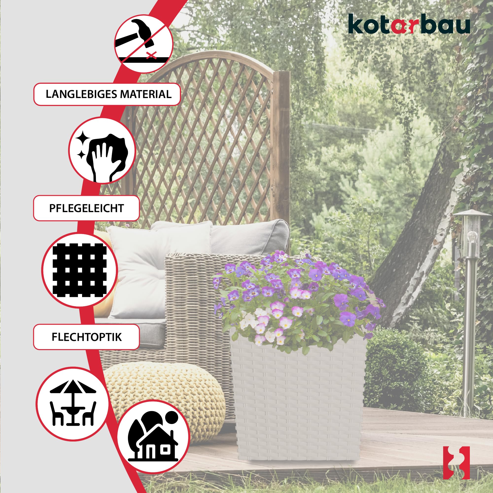 2x donica doniczka 32 l ogrodowa balkonowa taras kwiaty rattan wkład ogród - KOTARBAU - 5