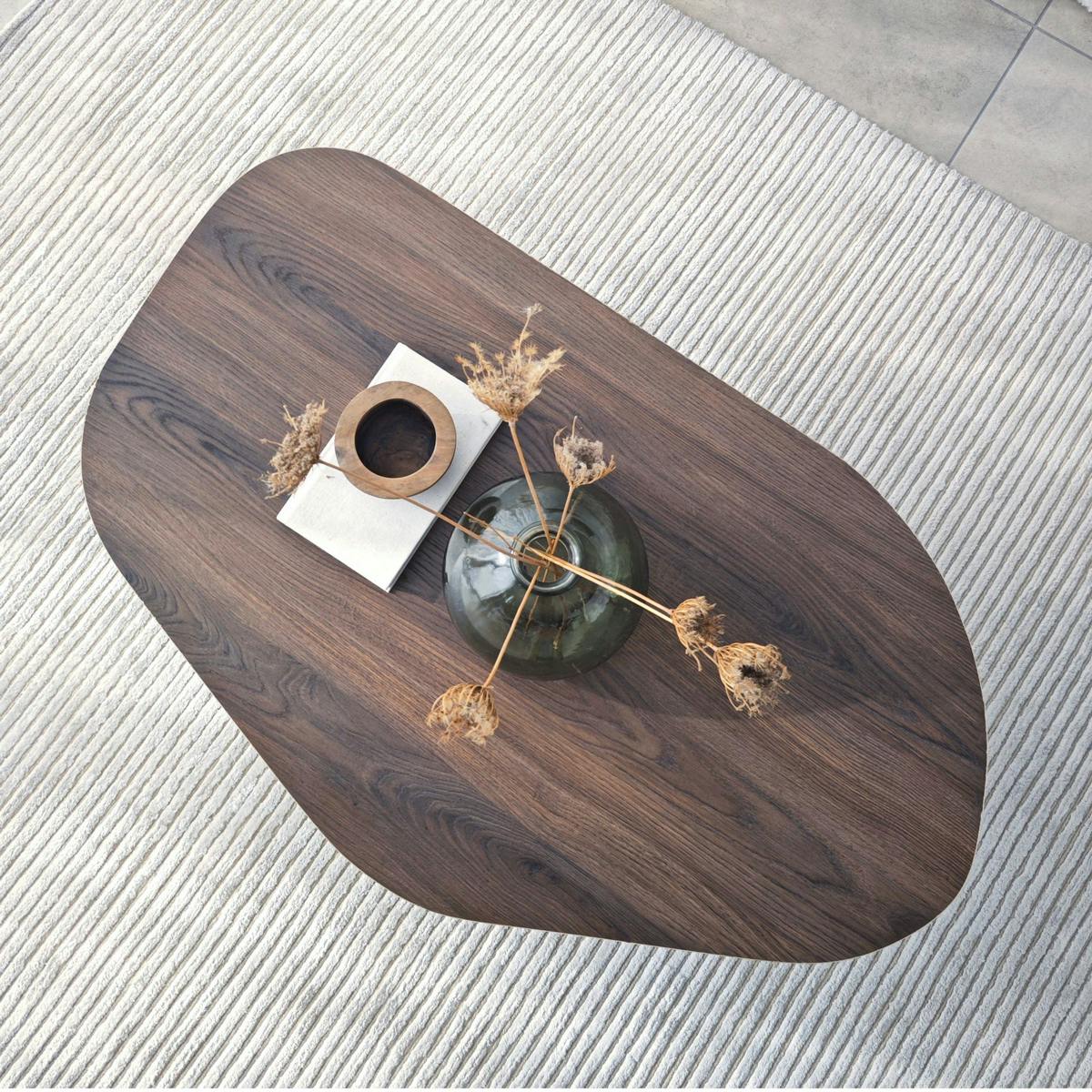 Table basse design effet bois foncé, forme galet MARFA - 7