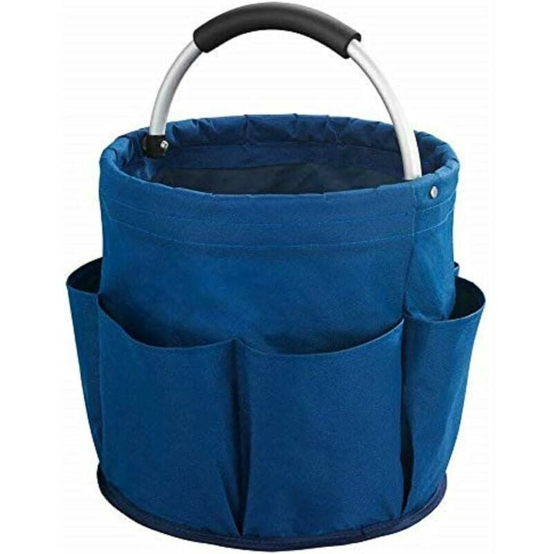 Cestino Porta Attrezzi, 17L Borsa per Pulizia con 6 Tasche e Manico, 28cm Borsa per Attrezzi Pieghevole in Tessuto Oxford, Cestino Portaoggetti Pulizie Impermeabile Cesto per Le Pulizie (Blu Navy