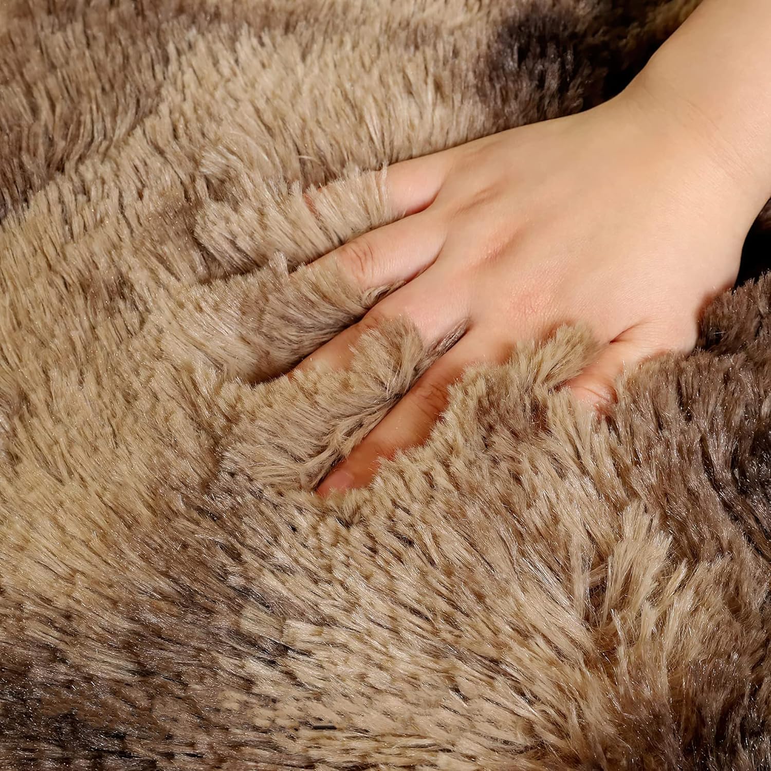 Tapis rond en fourrure pour salon et chambre à coucher (diamètre 100 cm, marron) - 4
