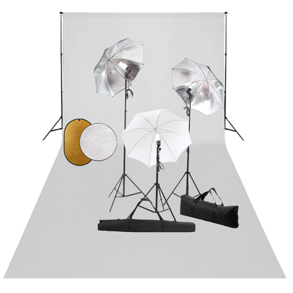 Kit estudio fotográfico lámparas, sombrillas, fondo y reflector vidaxl