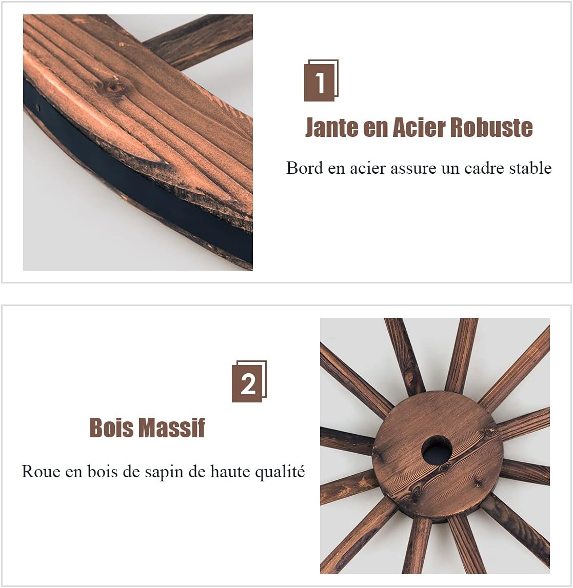 Set 2 Roue Décorative en Bois, Décoration Couleur Naturel 76x76x3,5 cm - 7