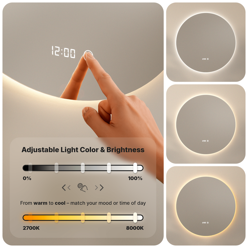 Miroir de salle de bain Mirlux avec éclairage LED et chauffage – Miroir mural rond – Miroir de douche anti-condensation – 120 cm - 3