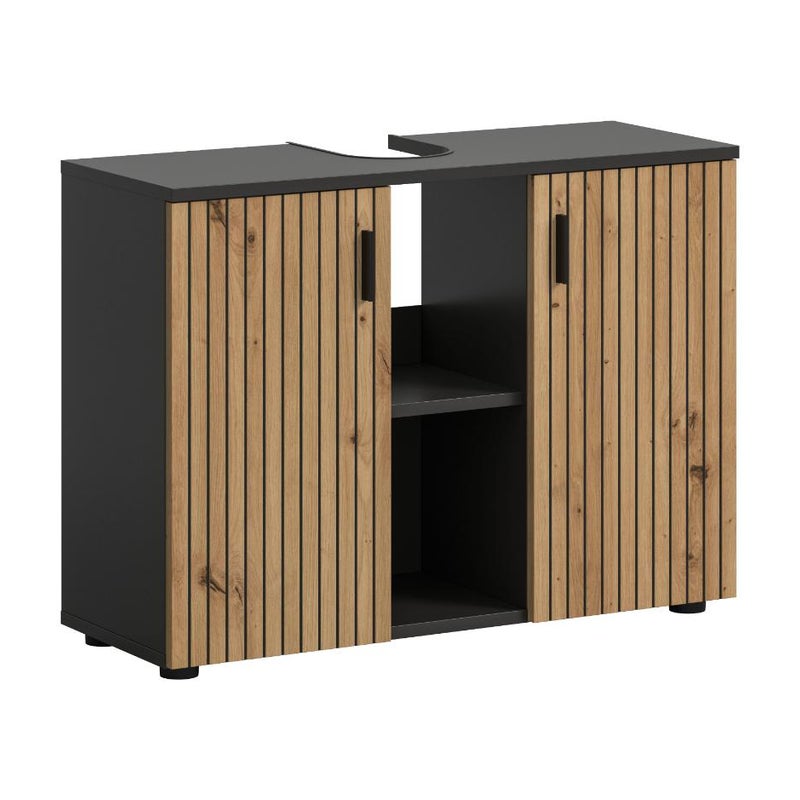 Mone szafka pod umywalkę 2 drzwi, 2 półki dąb dekor, ciemnoszary.