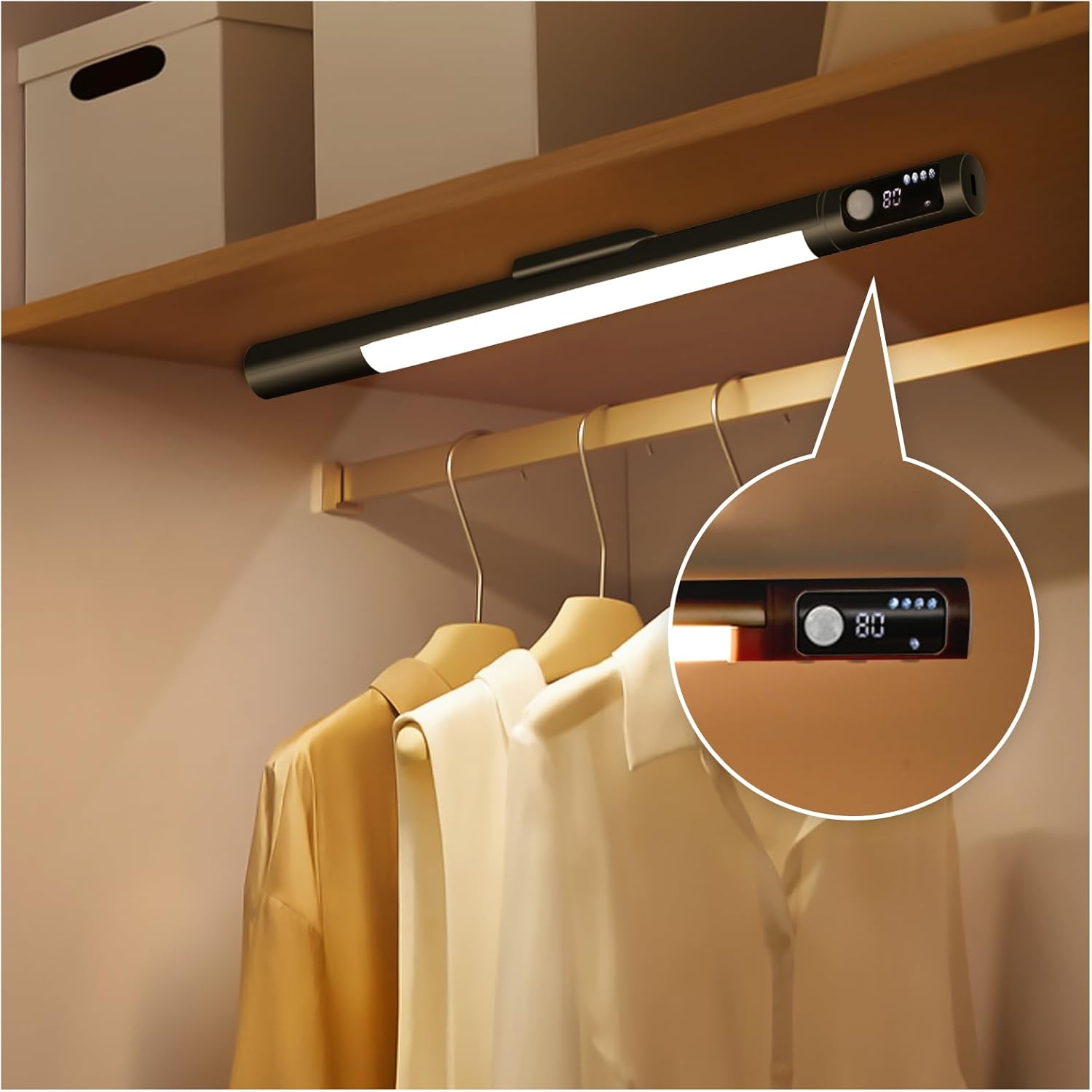 Aigostar Luce Armadio con Sensore Movimento Ricaricabile 3000mAh Luci LED Sottopensile Cucina Luce Scale Interno Senza Fili Lampada Guardaroba 6500K Bianca Fredda