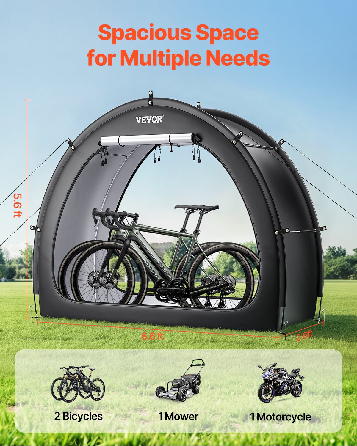 Abri à Vélo pour 1-2 Vélos,VEVOR Tente de Rangement Étanche en Forme d'Éventail,Poteaux Fibre de Verre,Double Fermeture Éclair - 2