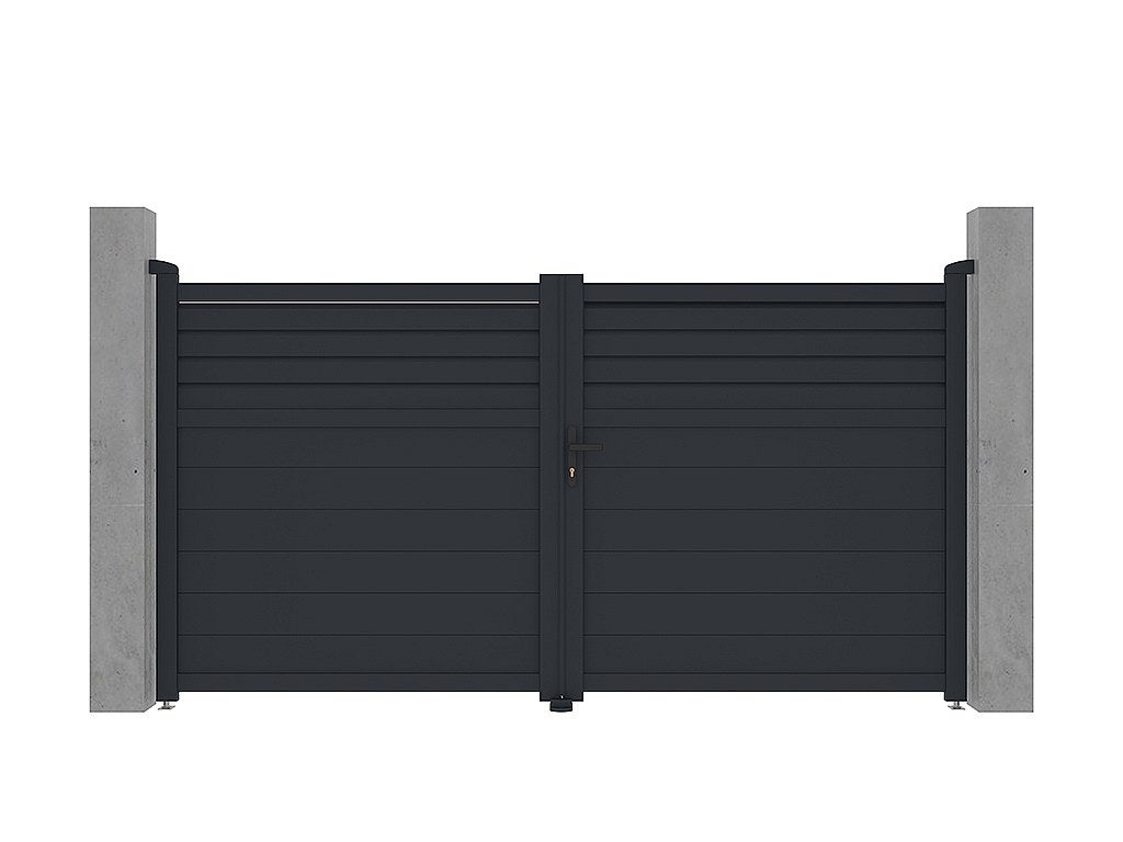 Portail électrique battant aluminium persienné L305 x H166 cm anthracite - VIAZO - 3