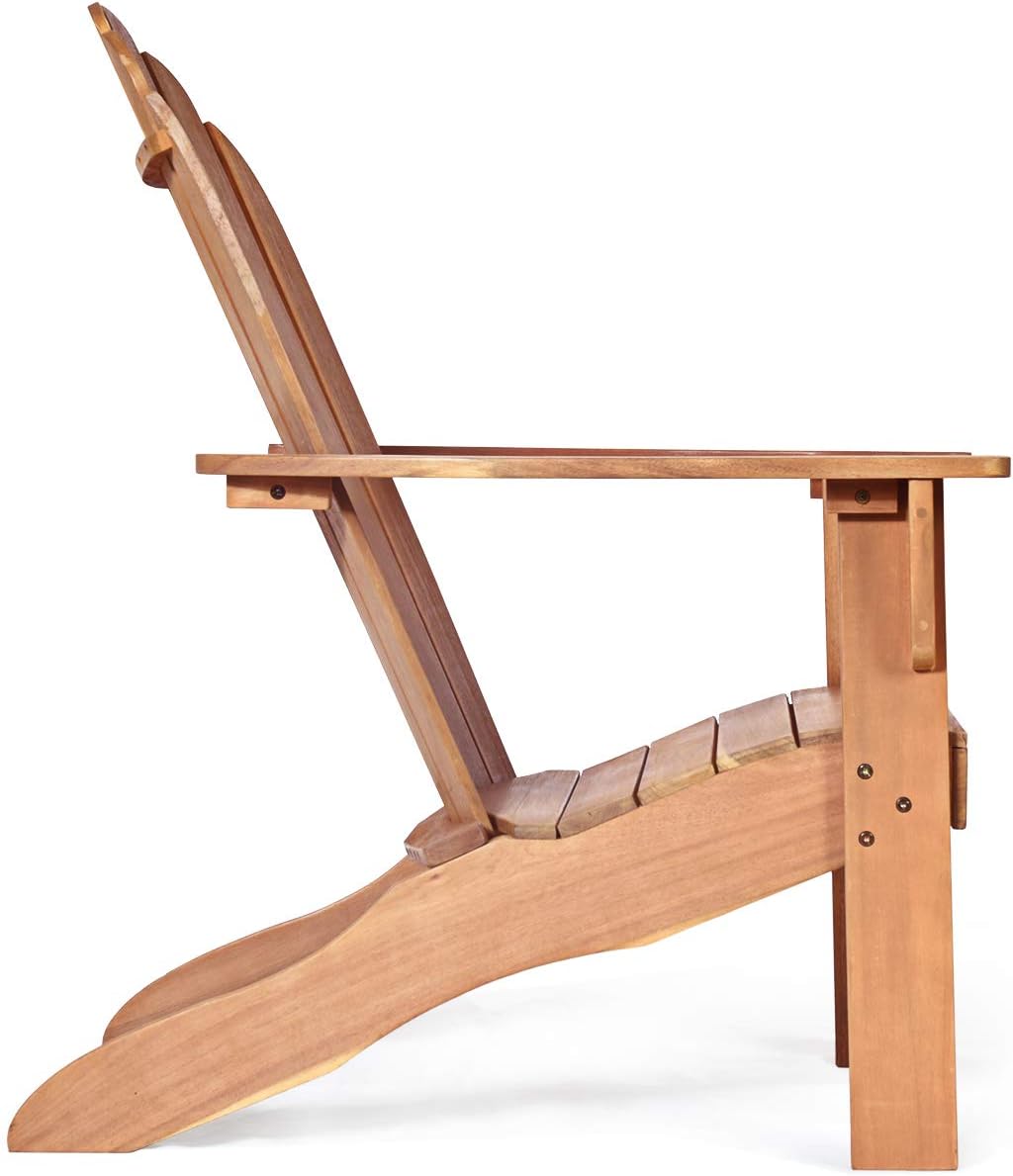 Chaise de Jardin Adirondack en Bois Résistant aux Intempéries avec Dossier Incurvé Charge 170KG Naturel - 8