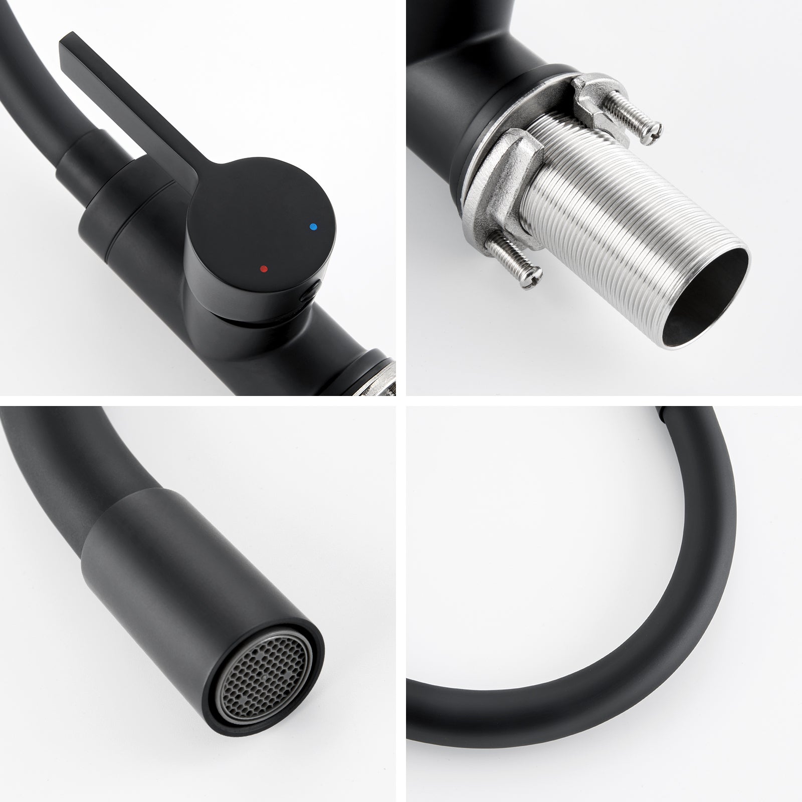 Auralum Max Grifo de cocina flexible negro, mezclador de cocina giratorio 360°, grifo de cocina de agua fría y caliente - 6