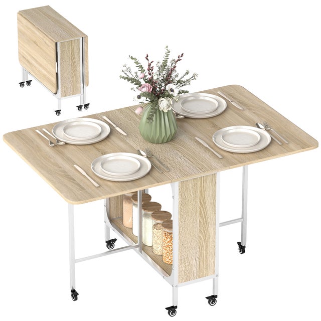Mesa Plegable Comedor HOMCOM Melamina de Madera, Metal Madera Natural 130x80x74 cm