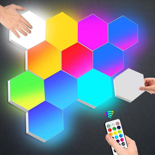 Kinkiet LED z pilotem, inteligentne sześciokątne światła, sterowanie dotykowe, RGB, do gier wideo, lampki nocne DIY, zestaw 6 sztuk