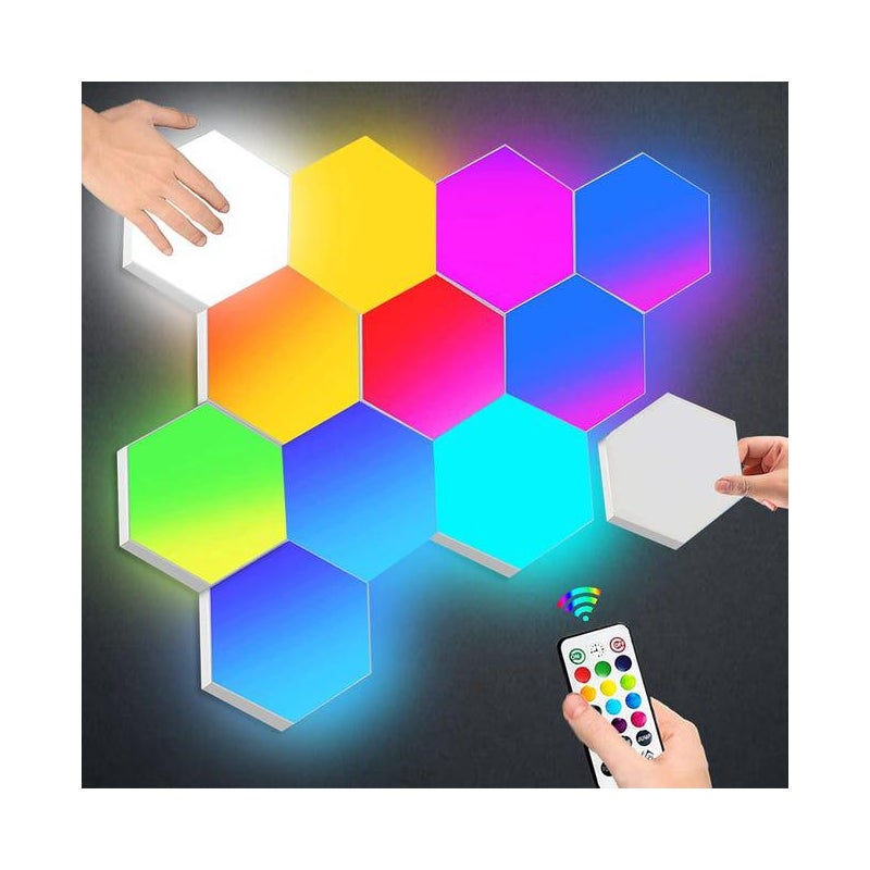 Kinkiet LED z pilotem, inteligentne sześciokątne światła, sterowanie dotykowe, RGB, do gier wideo, lampki nocne DIY, zestaw 6 sztuk