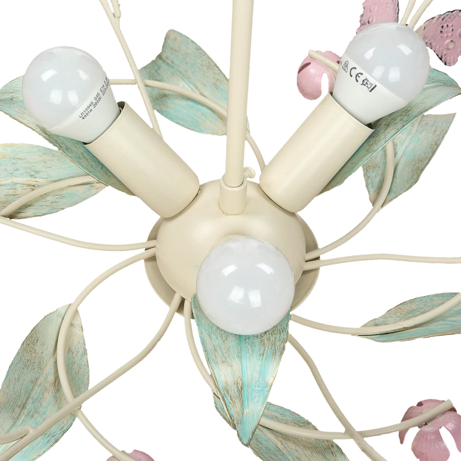 Lampa sufitowa Summer kremowo-zielono-różowa 3xE14x15W listki i motyle wym: 28 x 64 x 64 cm metal Luminex - 4