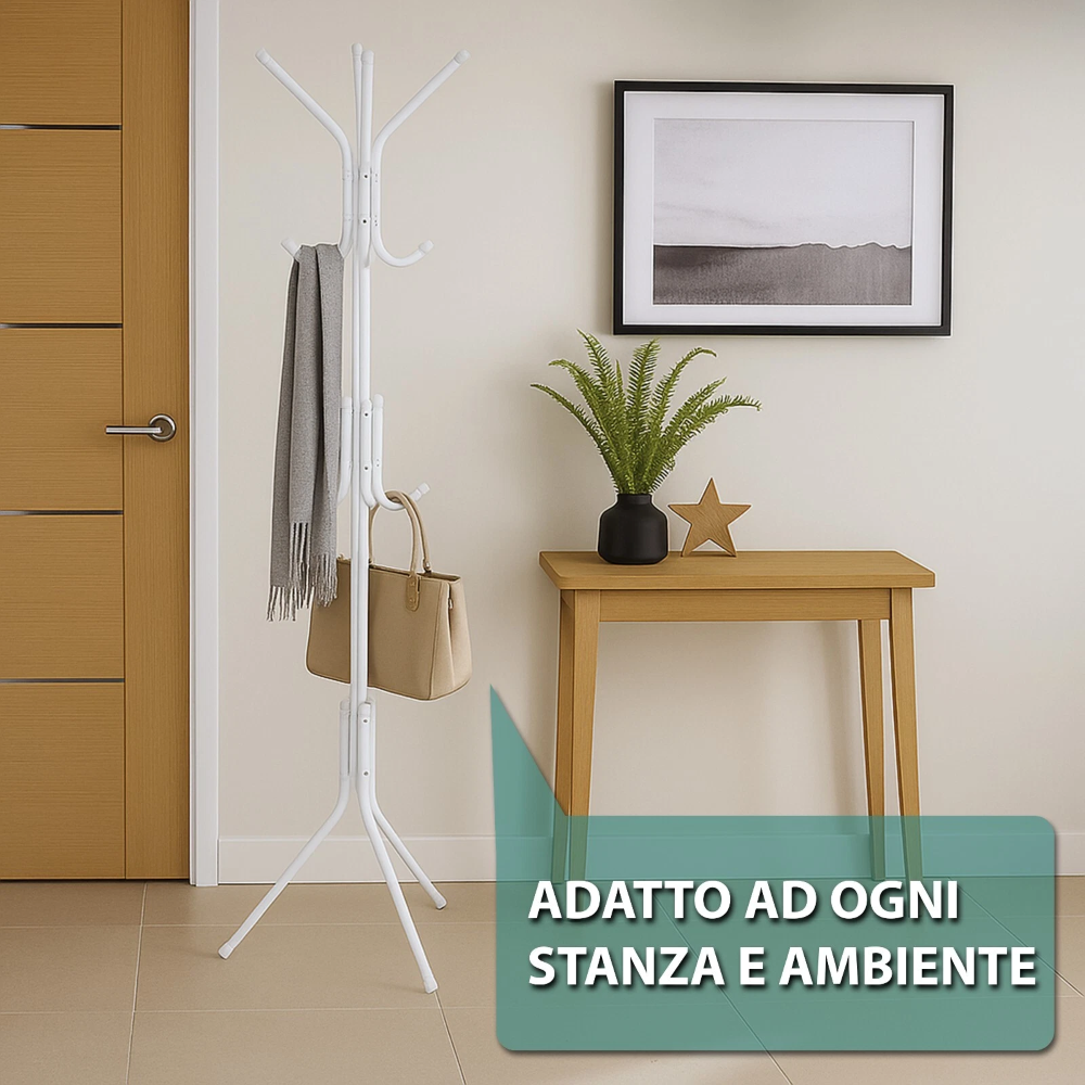 Appendiabiti da terra Servomuto stender piantana 12 ganci metallo Bianco con base a tre piedi 170 cm stabile resistente leggero moderno - 8