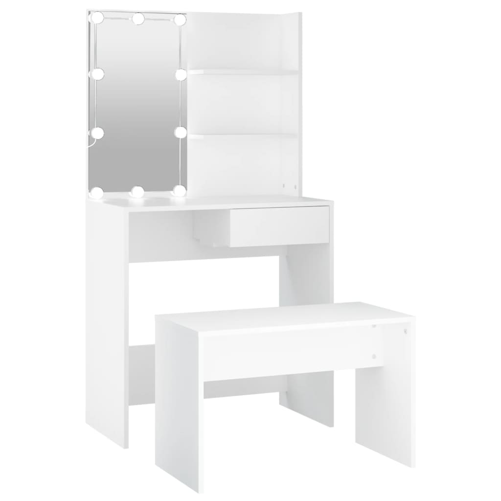 Coiffeuse Laura Avec LED Et Miroir – Vicco – Blanc, 1 Tiroir, Pour Chambre Ado